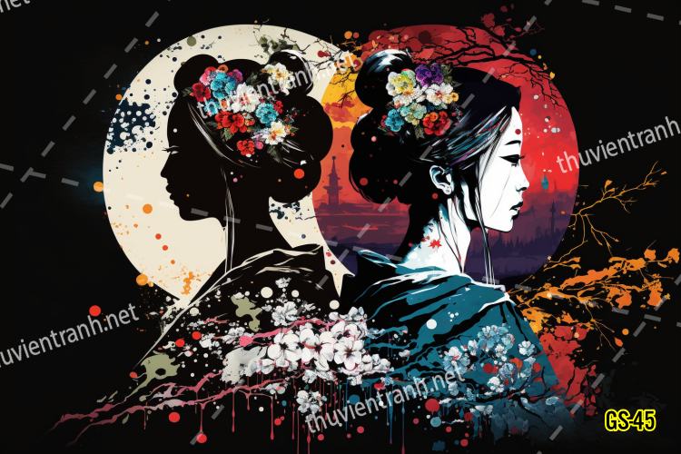 Tranh dán tường hoa cô gái Geisha Nhật Bản-GS-45 - Tranh tường chất lượng cao